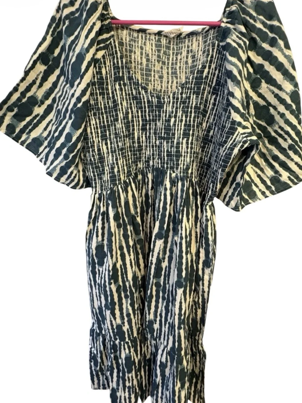 Kate Quinn-PLUS size-Tapestry Water Drops-shibori-Smocked Rosette Sun Dress-XXL